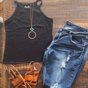 High neck black tank